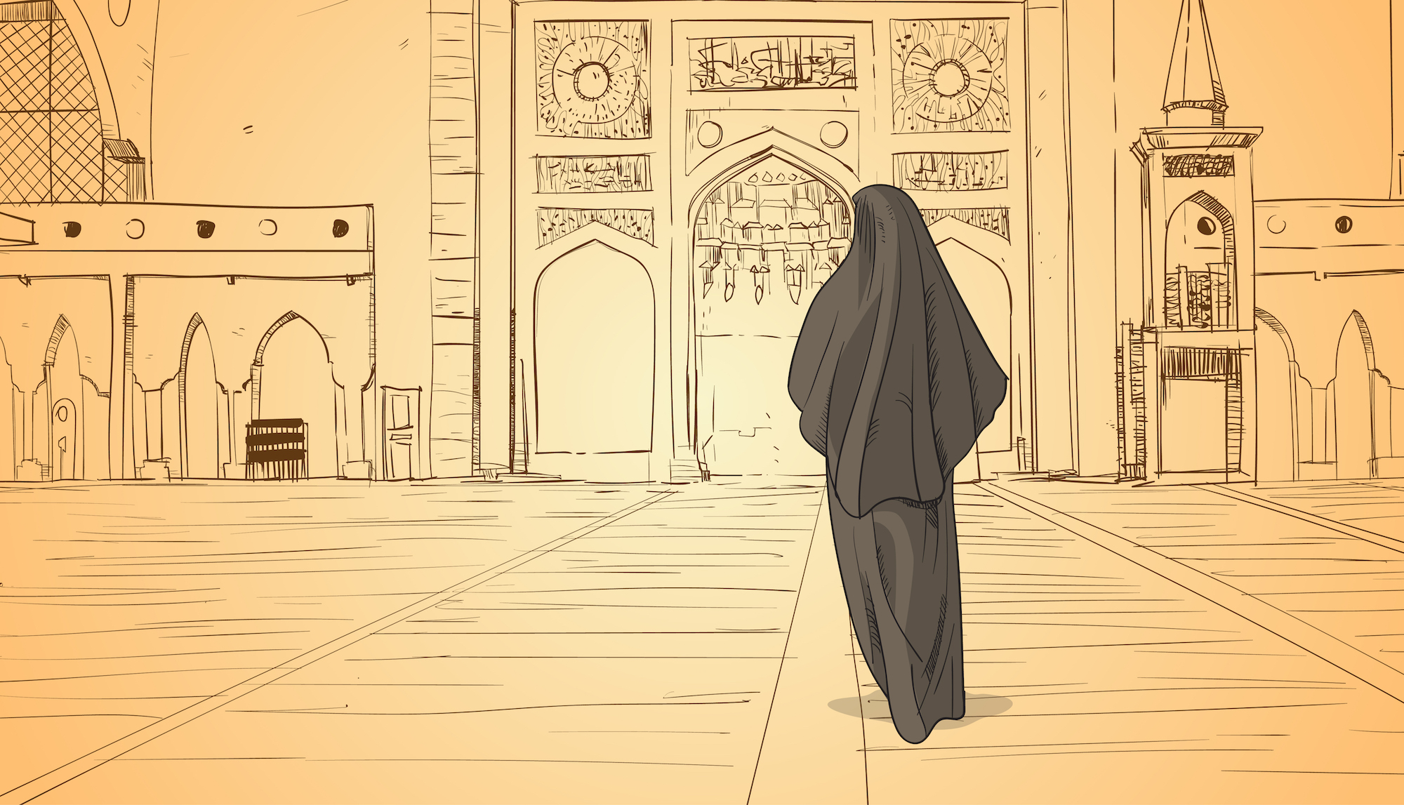 Arab Woman Coming To Mosque Building Muslim Religion Ramadan Kareem Holy Month