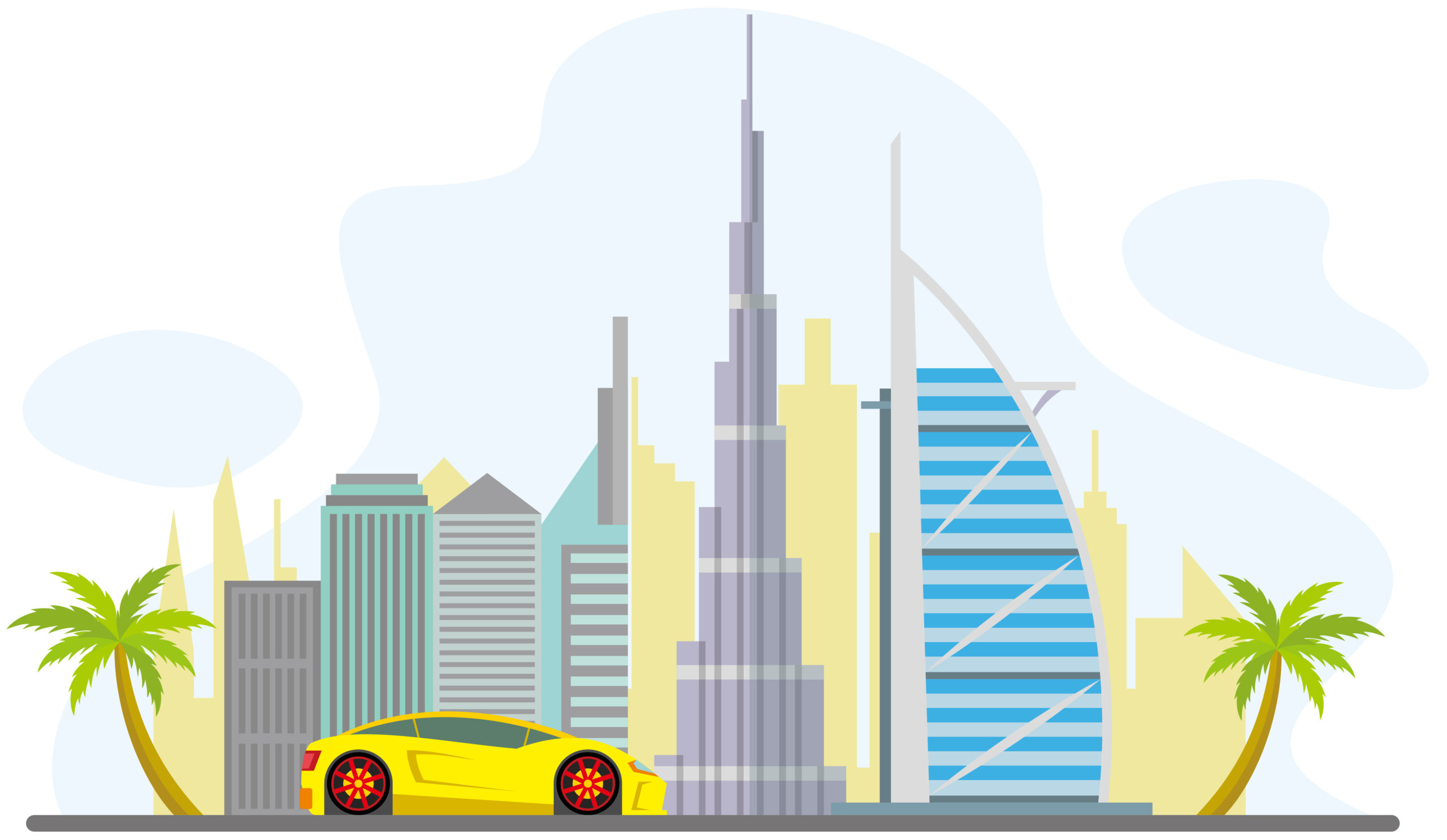 Dubai Famous Landmarks Travel Flat Concept Vector Illustration