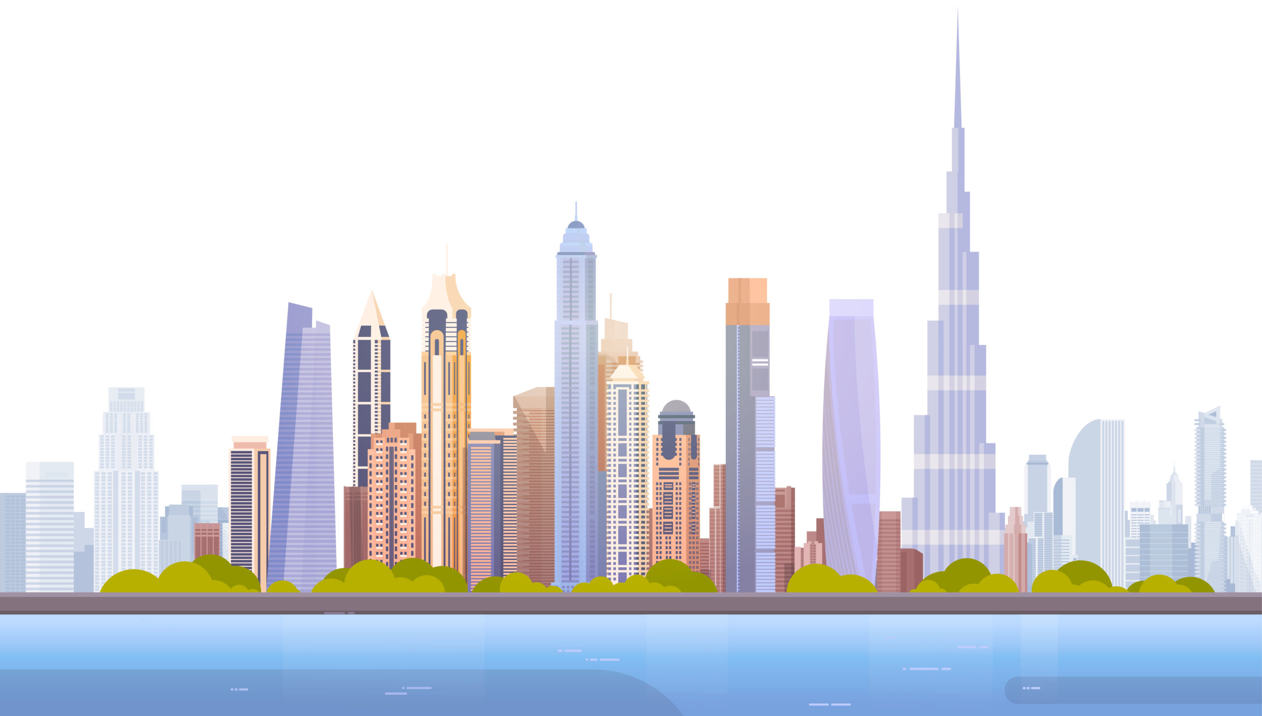 Dubai Skyline Panorama, Modern Building Cityscape Business Travel And Tourism Concept